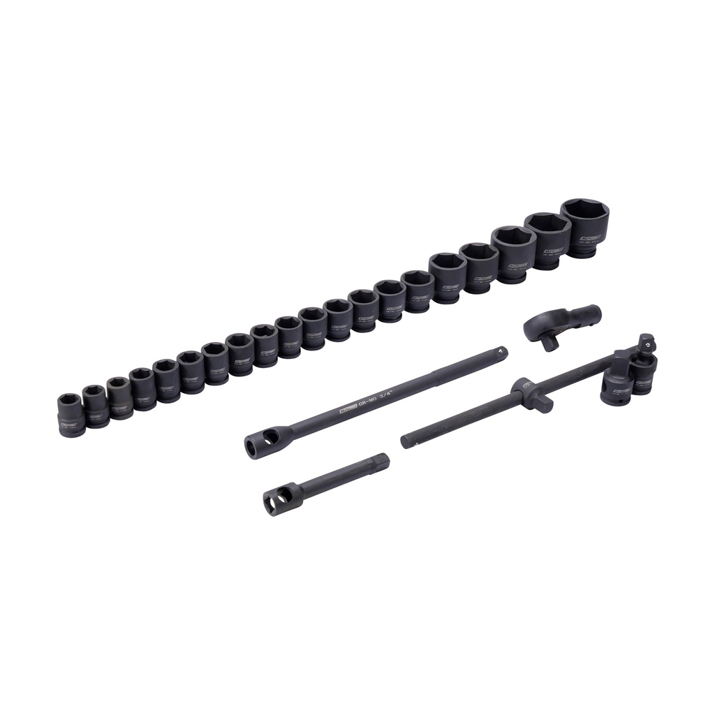 Socket wrench set impact 3/4'' and 1'' 26 pieces metric Valkenpower